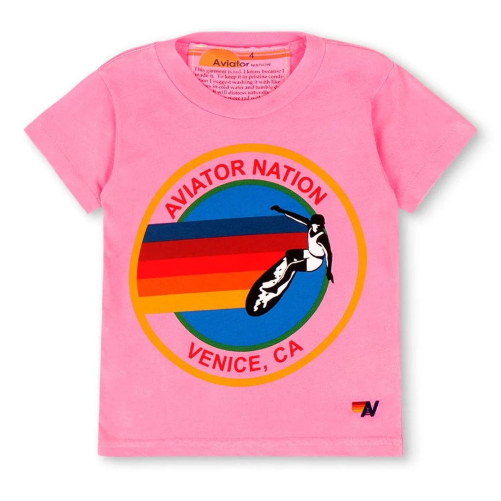Aviator Nation Logo Graphic Tee Kids - Neon Pink